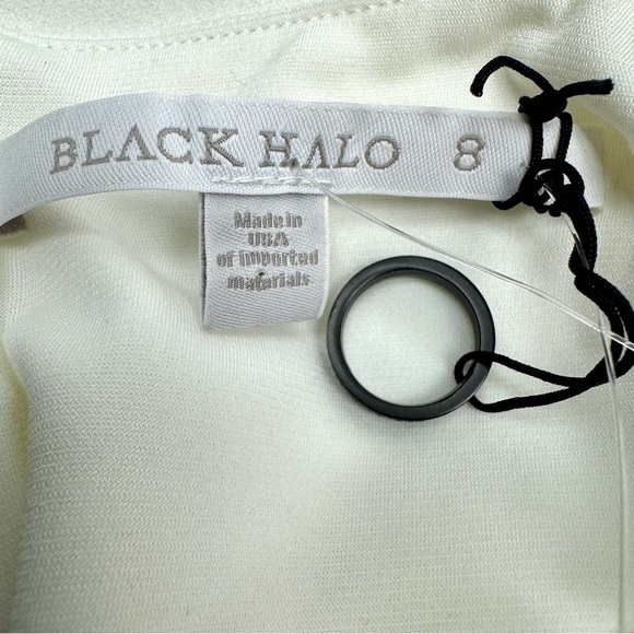 NWT Black Halo Akira Sheath Dress Pearl Gold Buttons Short Sleeves Stretch Sz 8 - Picture 12 of 16